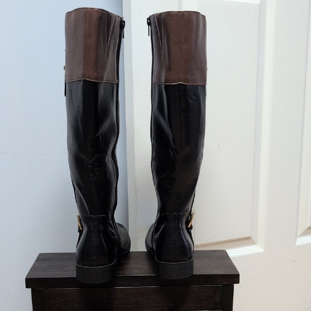 Karen Scott Eden Two Tone Black/Brown Fabric Lined Low Block Riding Boots Sz 8.5 - Picture 3 of 7